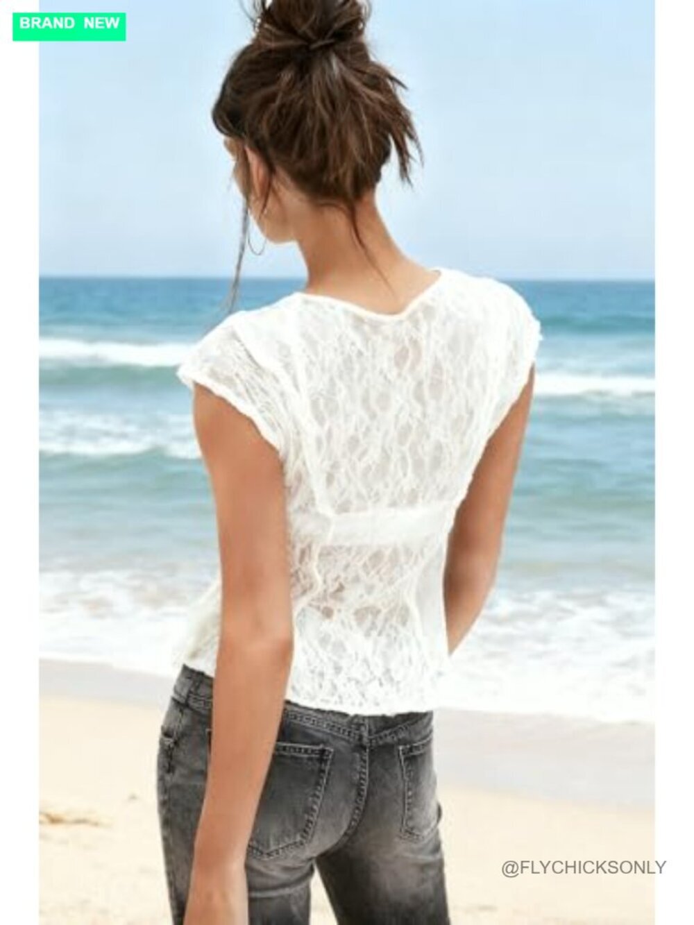 Mesh Lace Sleeveless Crop Tank Top Sheer Pleated Summer - Picture 3 of 5